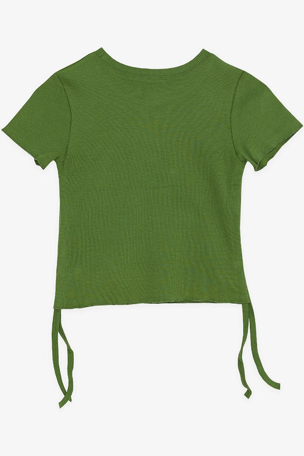 Girl's T-Shirt with Gathered Sides, Khaki Green (Ages 8-14)