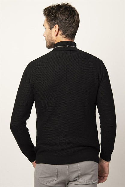 Slim Fit Turtleneck Patterned Men's Black Sweater