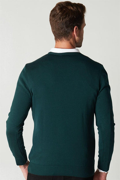 V-Neck Cotton Men's Green Sweater