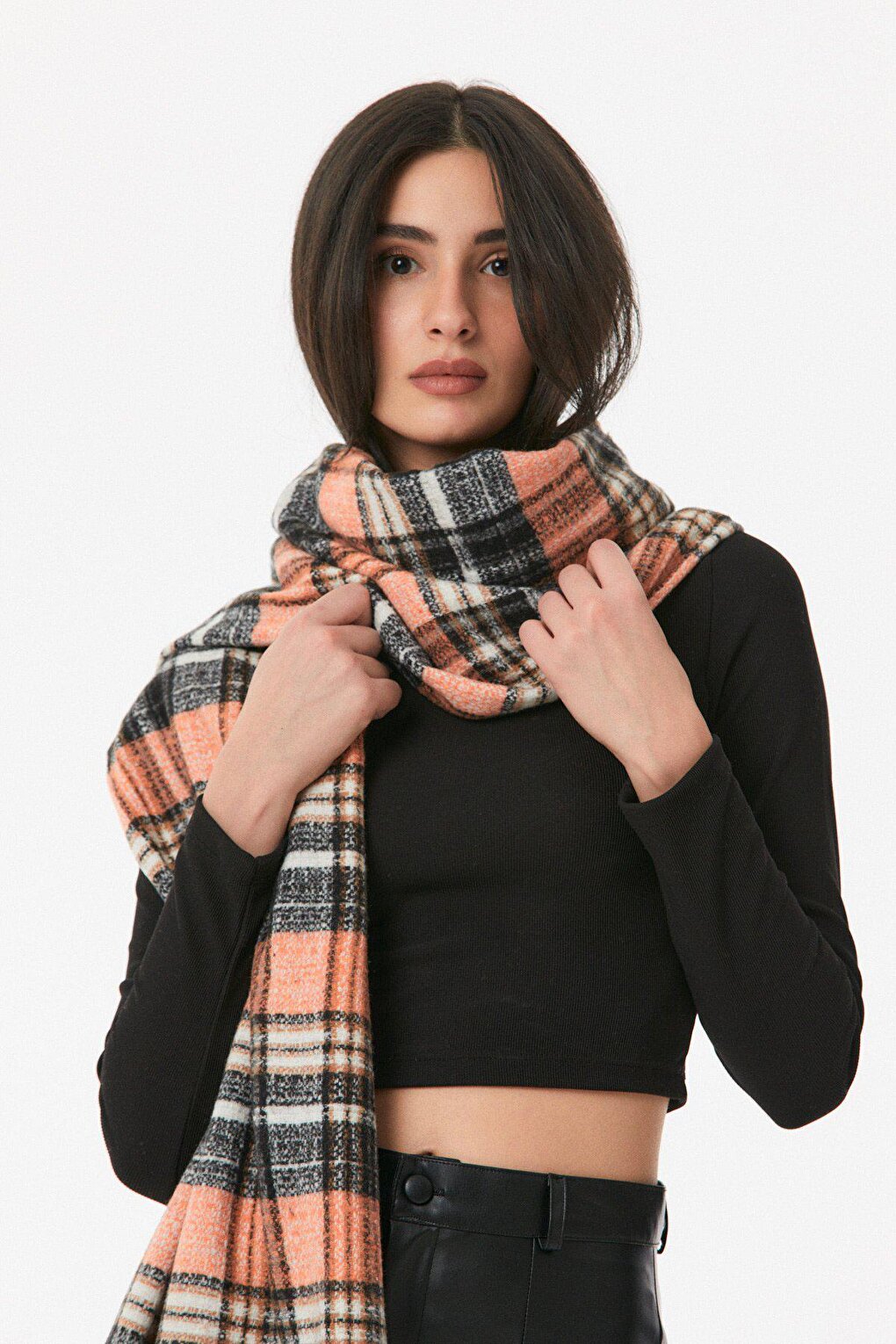 Plaid Patterned Soft Textured Shawl