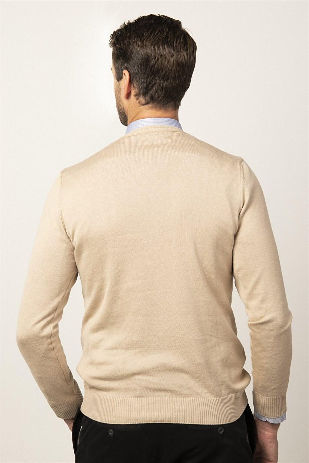 Slim Fit V-Neck Cotton Men's Stone Sweater