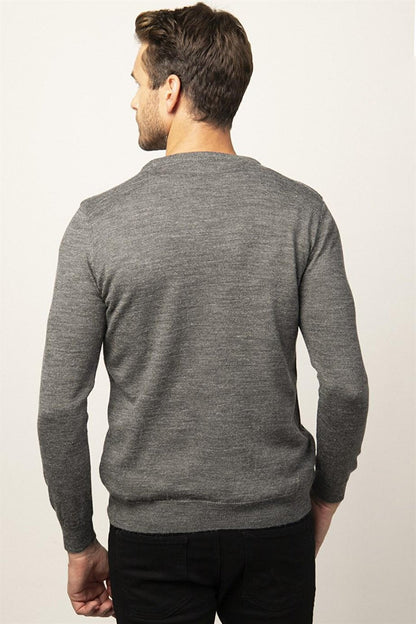 Slim Fit Crew Neck Self-Patterned Men's Gray Sweater