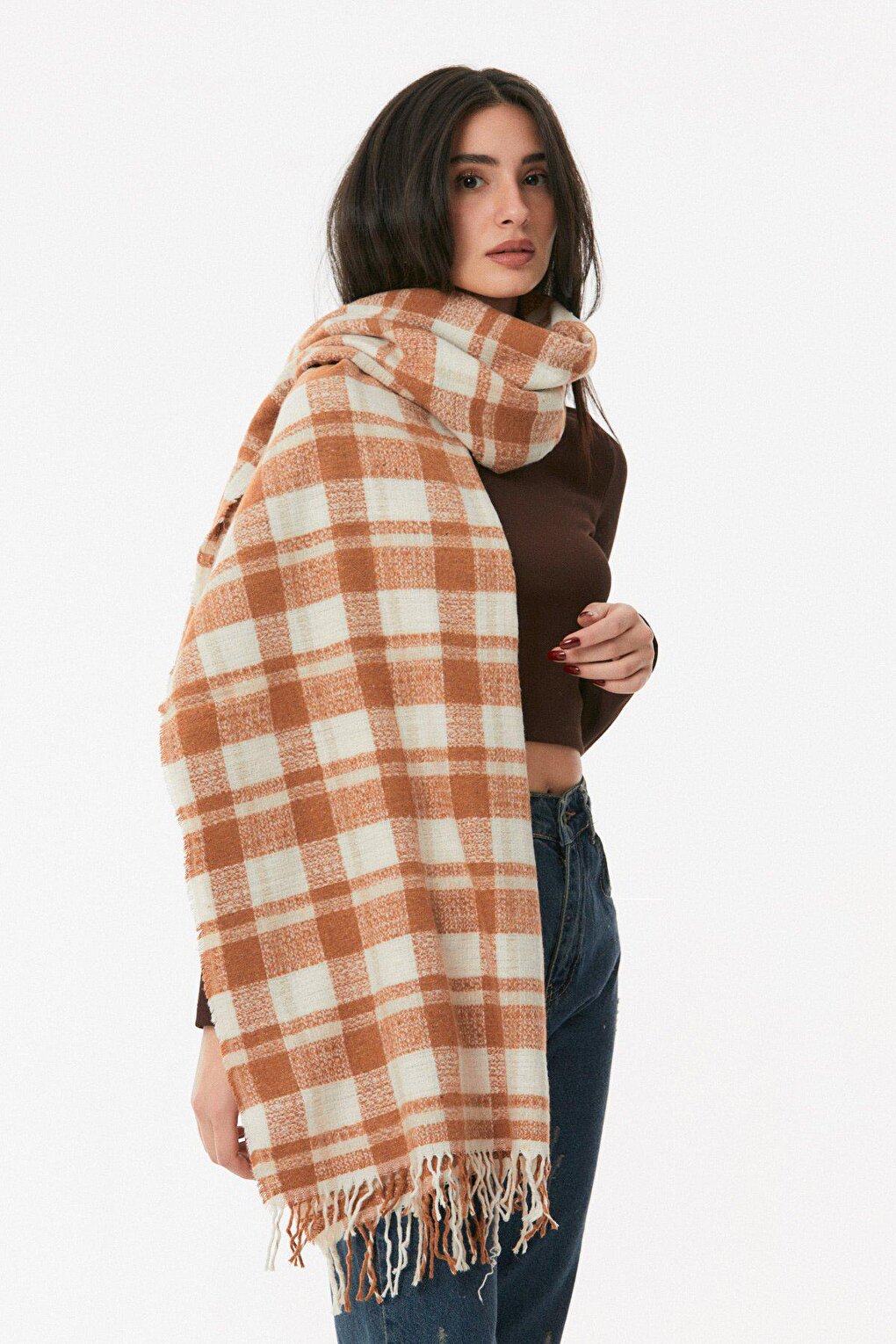 Plaid Patterned Soft Textured Shawl