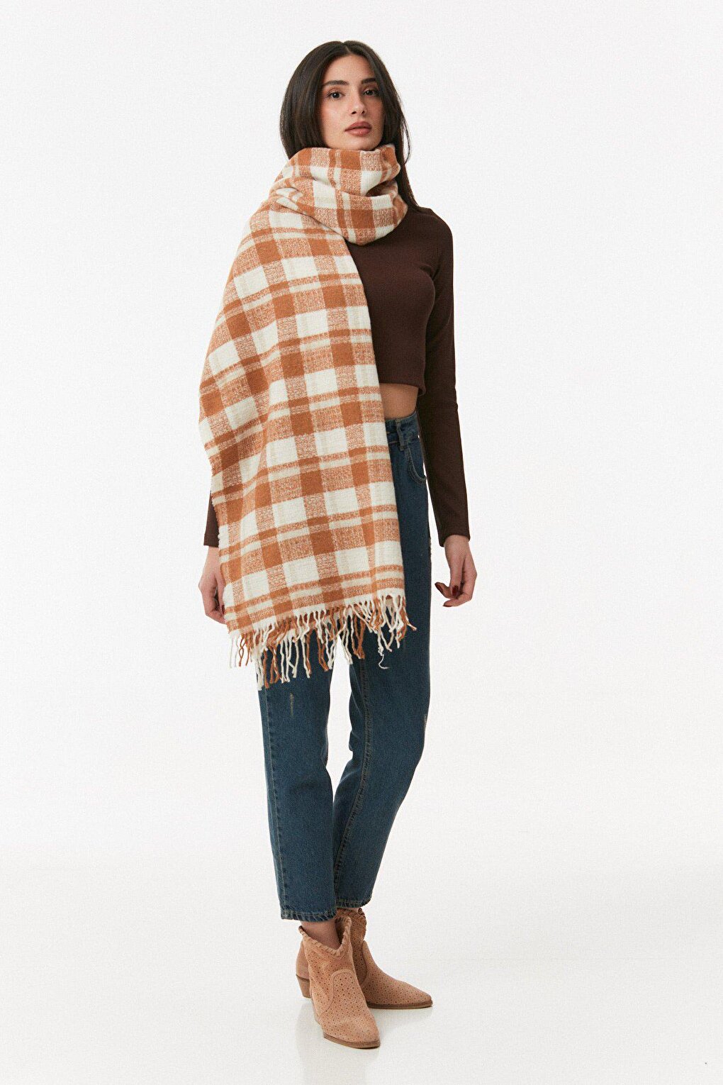 Plaid Patterned Soft Textured Shawl