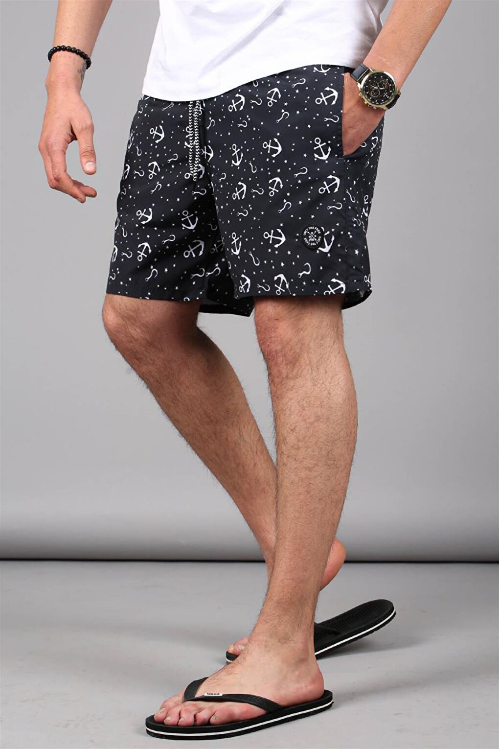 Black Anchor Patterned Men's Swim Shorts 6366