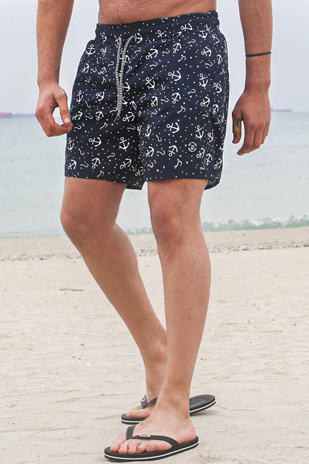 Black Anchor Patterned Men's Swim Shorts 6366