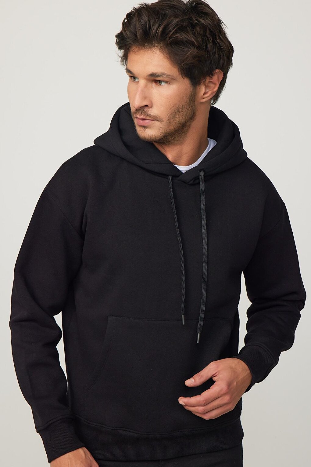 Oversize Cotton Hooded Basic Black Unisex Hoodie