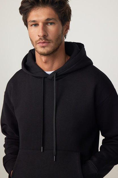 Oversize Cotton Hooded Basic Black Unisex Hoodie