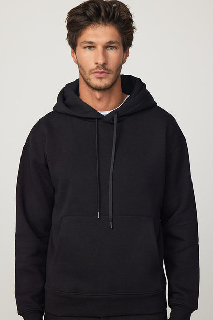 Oversize Cotton Hooded Basic Black Unisex Hoodie