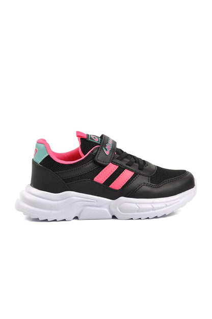 719-F Black-Fuchsia Kids Sports Shoes