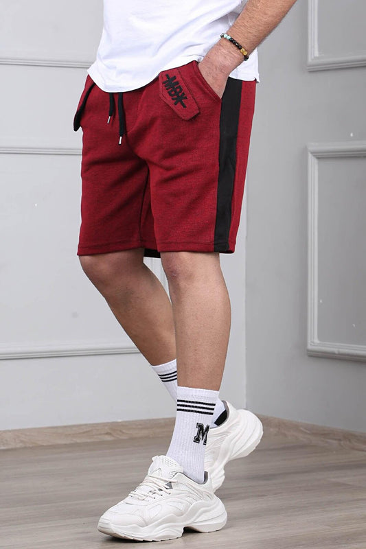 Claret Red Capri Shorts with Side Stripes 2919