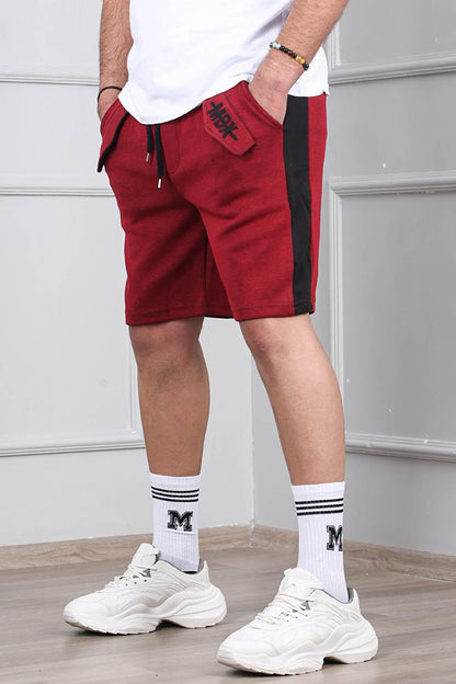 Claret Red Capri Shorts with Side Stripes 2919