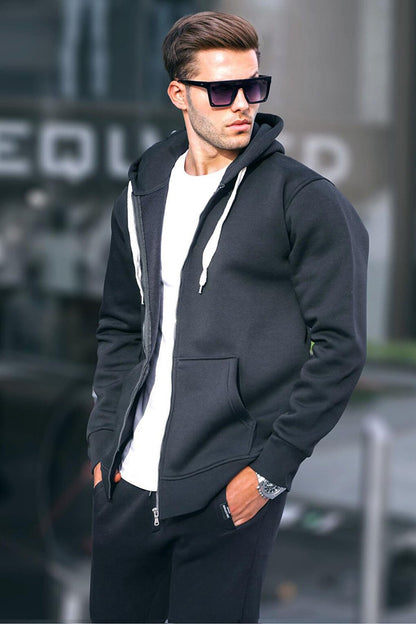 Black Hooded Regular Fit Men's Sweatshirt 6140