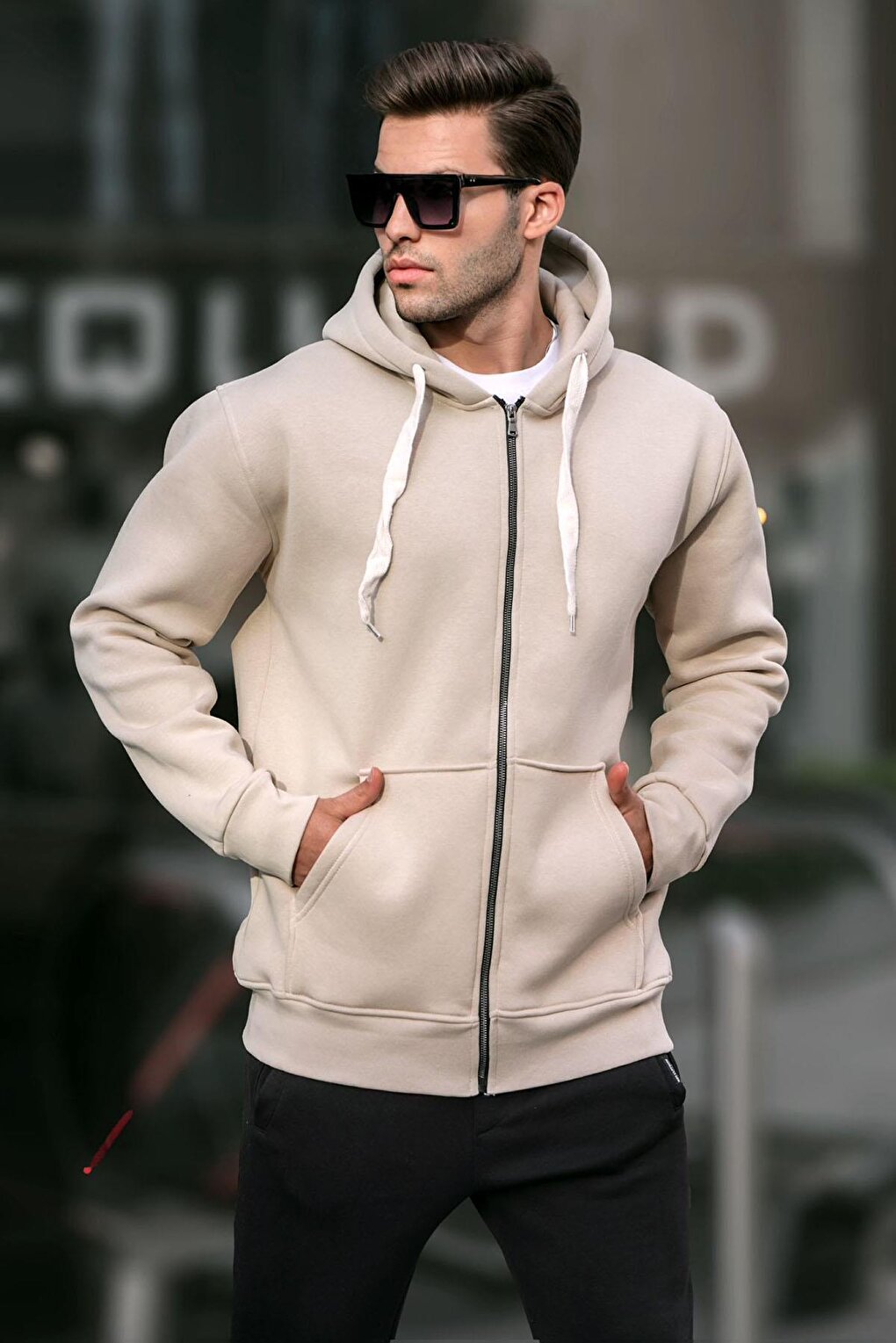 Beige Hooded Regular Fit Men's Sweatshirt 6140