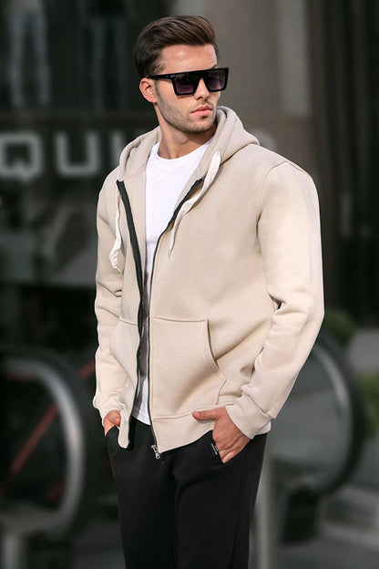 Beige Hooded Regular Fit Men's Sweatshirt 6140