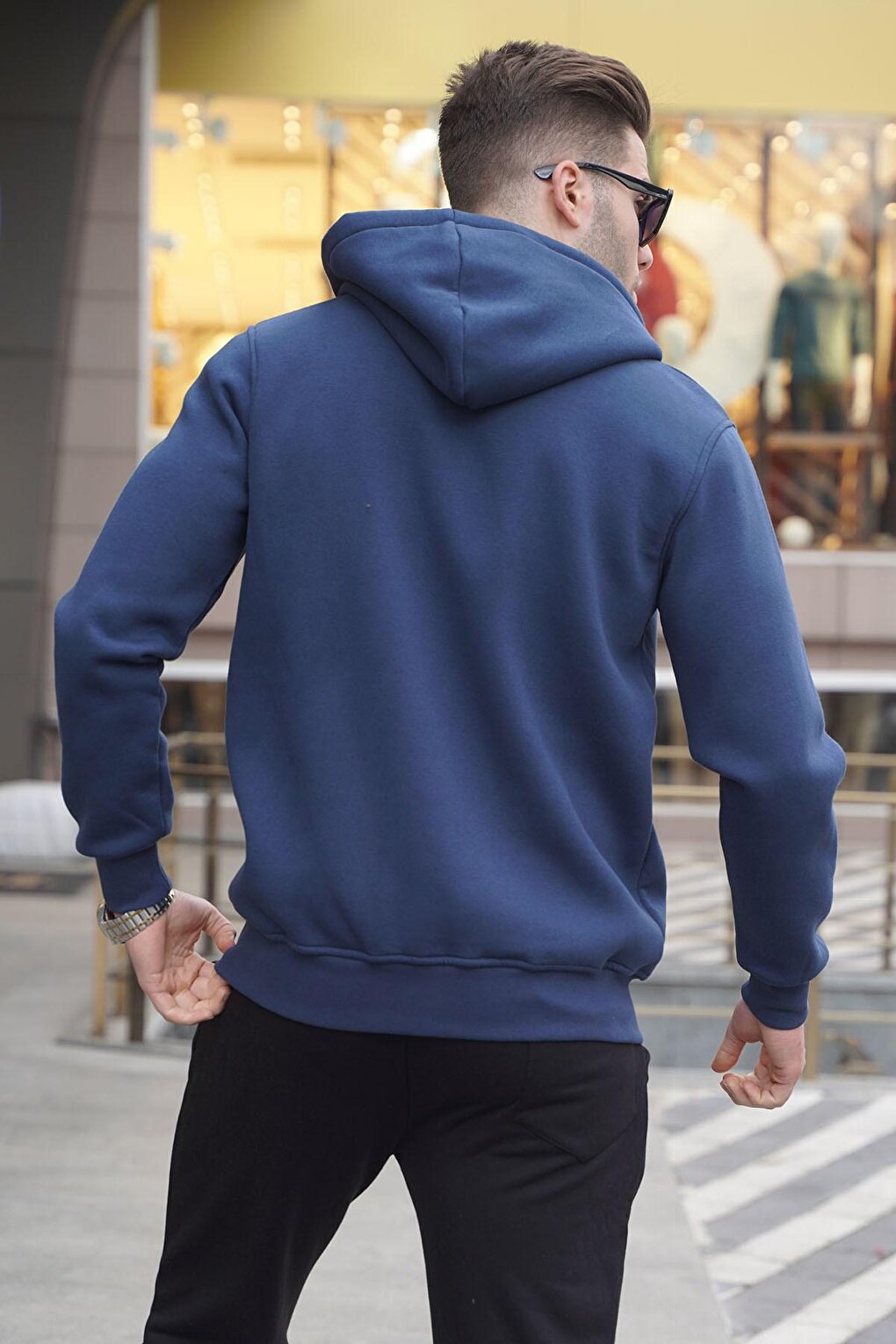 Navy Blue Hooded Regular Fit Men's Sweatshirt 6033