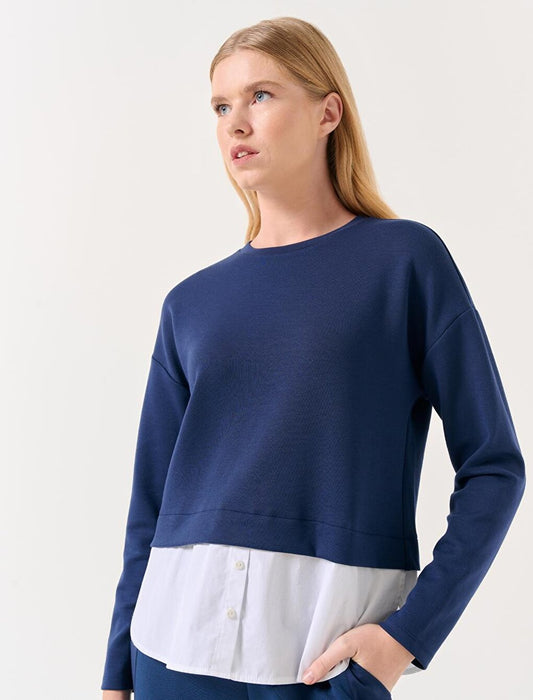 Navy Blue Long Sleeve Crew Neck Sweatshirt