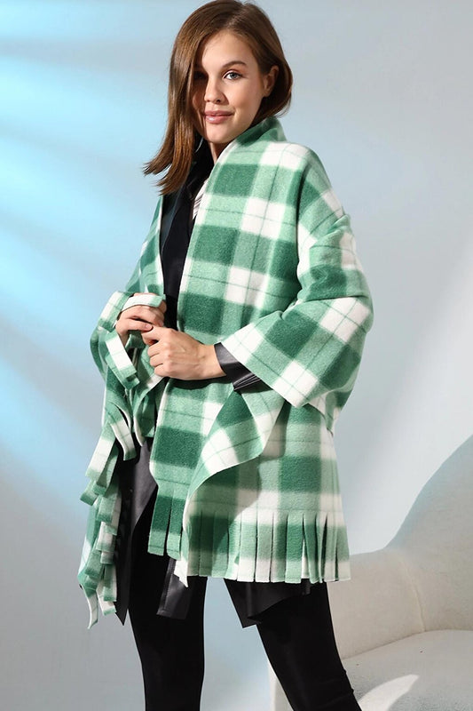 Plaid Pattern Fleece Shawl