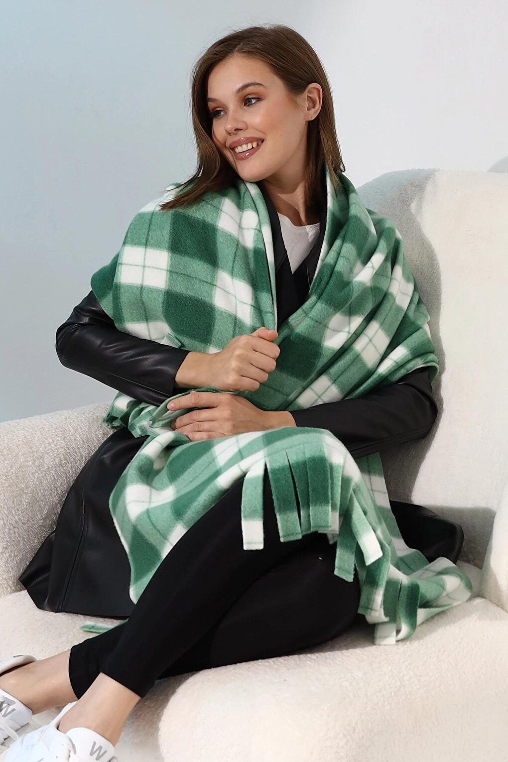 Plaid Pattern Fleece Shawl