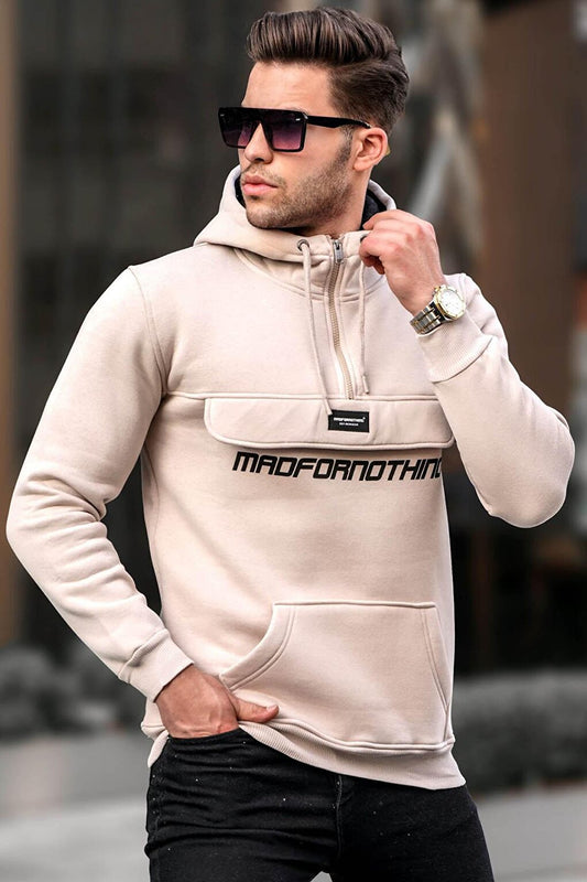 Beige Kangaroo Pocket Hooded Sweatshirt 4729