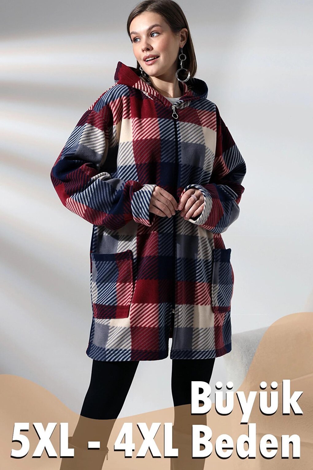 Plaid Pattern Fleece Jacket - Plus Size