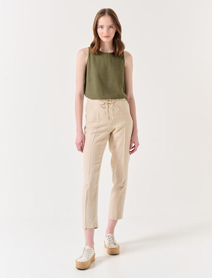 Stone Normal Leg Normal Waist Woven Linen Trousers