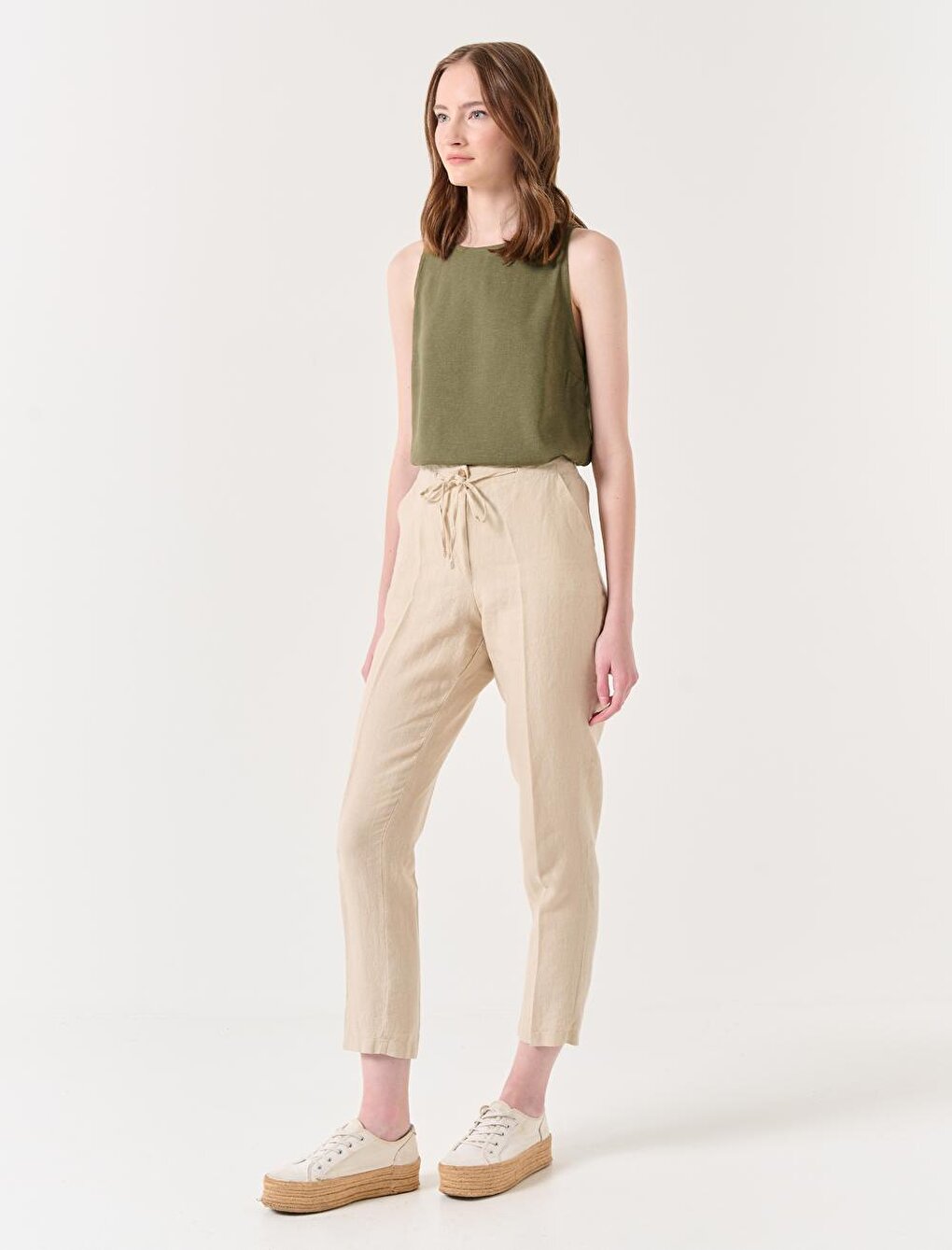 Stone Normal Leg Normal Waist Woven Linen Trousers