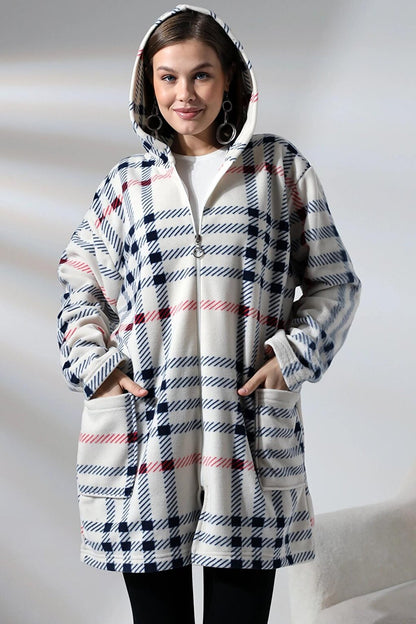 Plaid Pattern Fleece Jacket - Plus Size