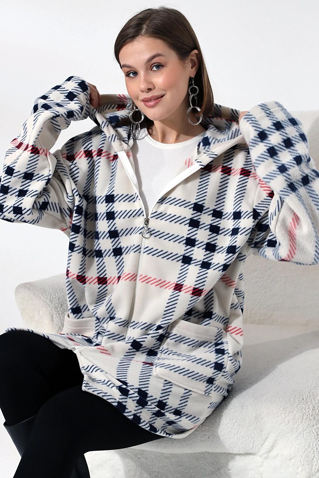 Plaid Pattern Fleece Jacket - Plus Size