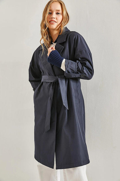 Women's Sleeve Folded Belted Trench Coat