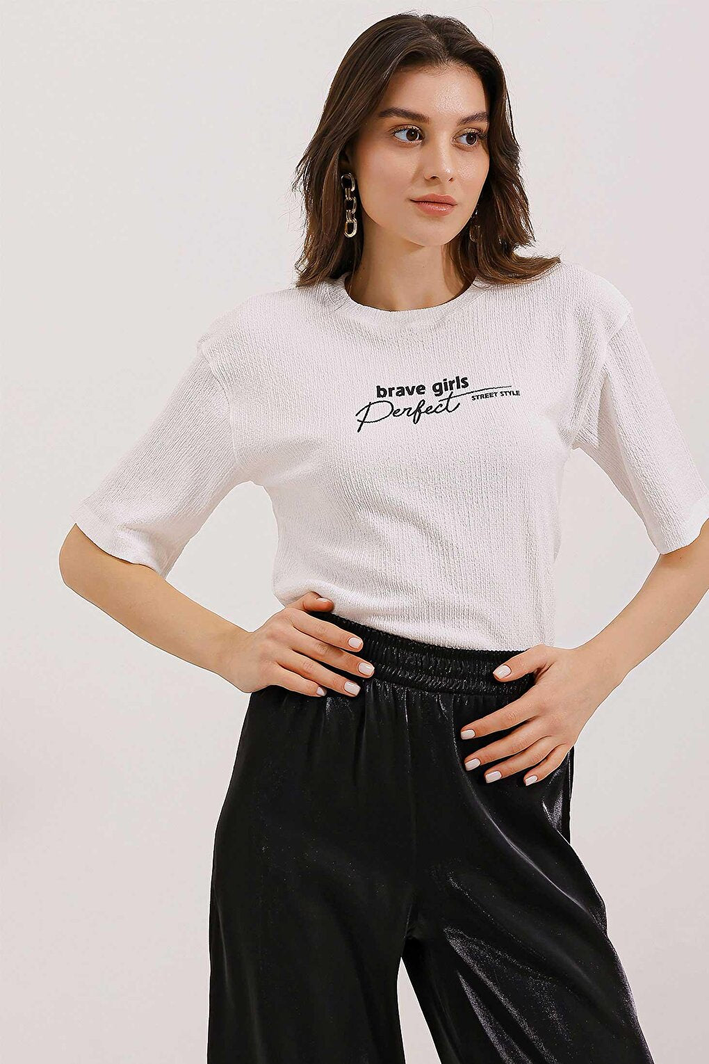 0472 Printed Oversize Knitted T-Shirt - White