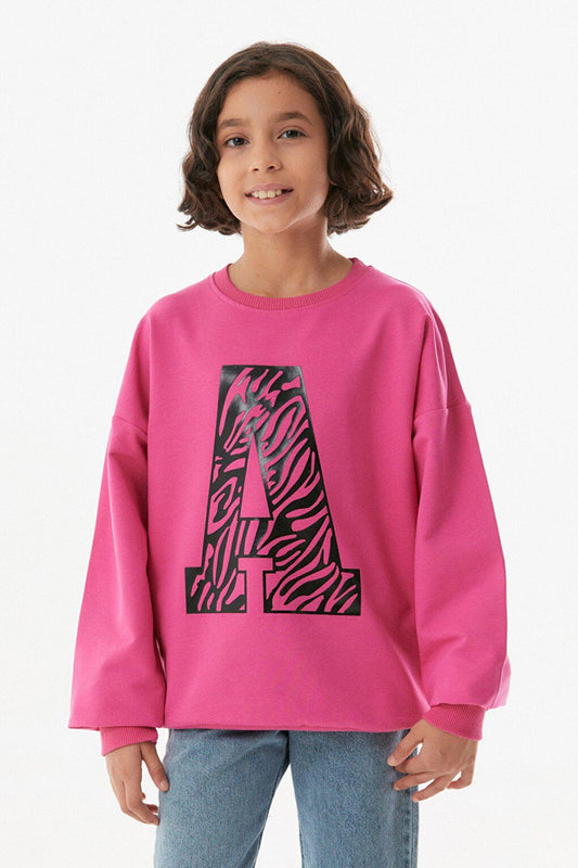 Printed Crew Neck Girl's Sweatshirt