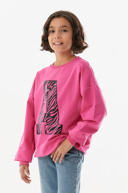 Printed Crew Neck Girl's Sweatshirt