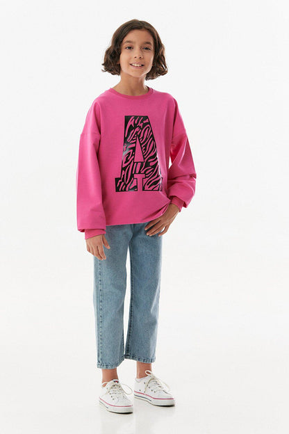 Printed Crew Neck Girl's Sweatshirt