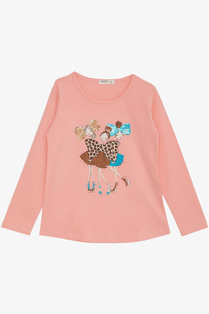 Girl's Long Sleeve T-Shirt Friendship Themed Cool Girls Printed Salmon (Age 4-8)