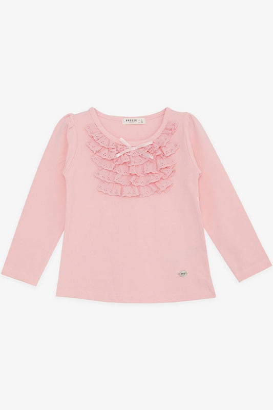 Girl's Long Sleeve T-Shirt Pink with Laced Bow (Age 3-8)