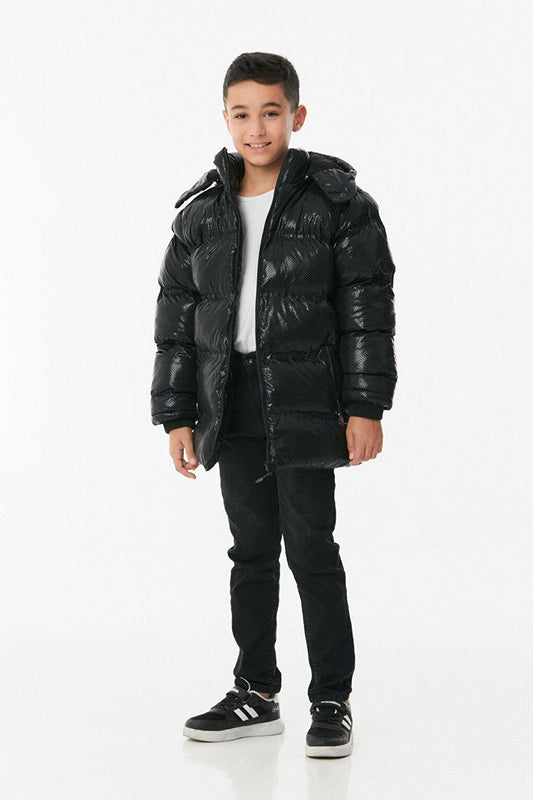 Printed Zippered Boy's Puffer Coat