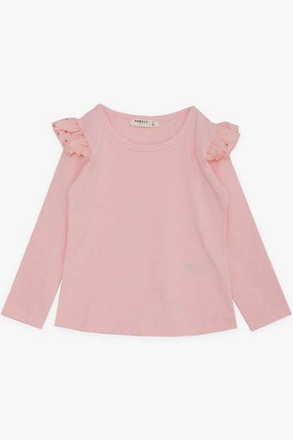 Girl's Long Sleeve T-Shirt Pink with Laced Shoulders (Age 3-7)