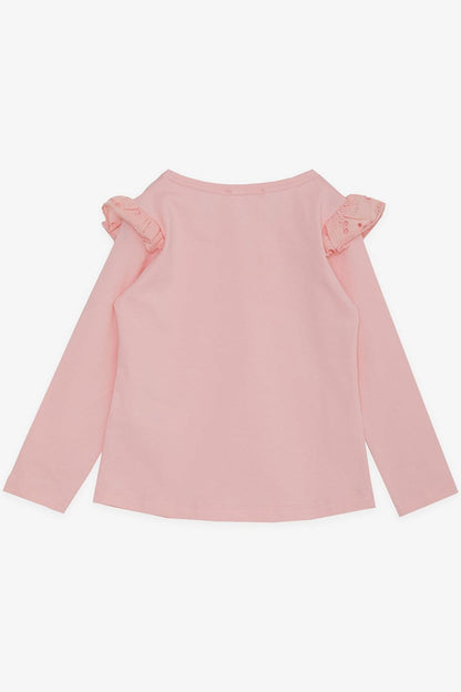 Girl's Long Sleeve T-Shirt Pink with Laced Shoulders (Age 3-7)