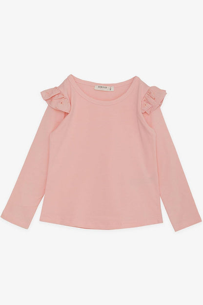 Girl's Long Sleeve T-Shirt Salmon with Guipure Shoulders (Age 3-7)