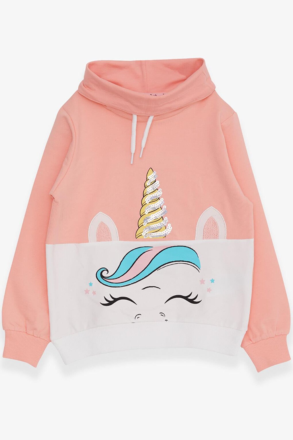 Girl's Sweatshirt Sequined Unicorn Printed Salmon (Age 3-8)