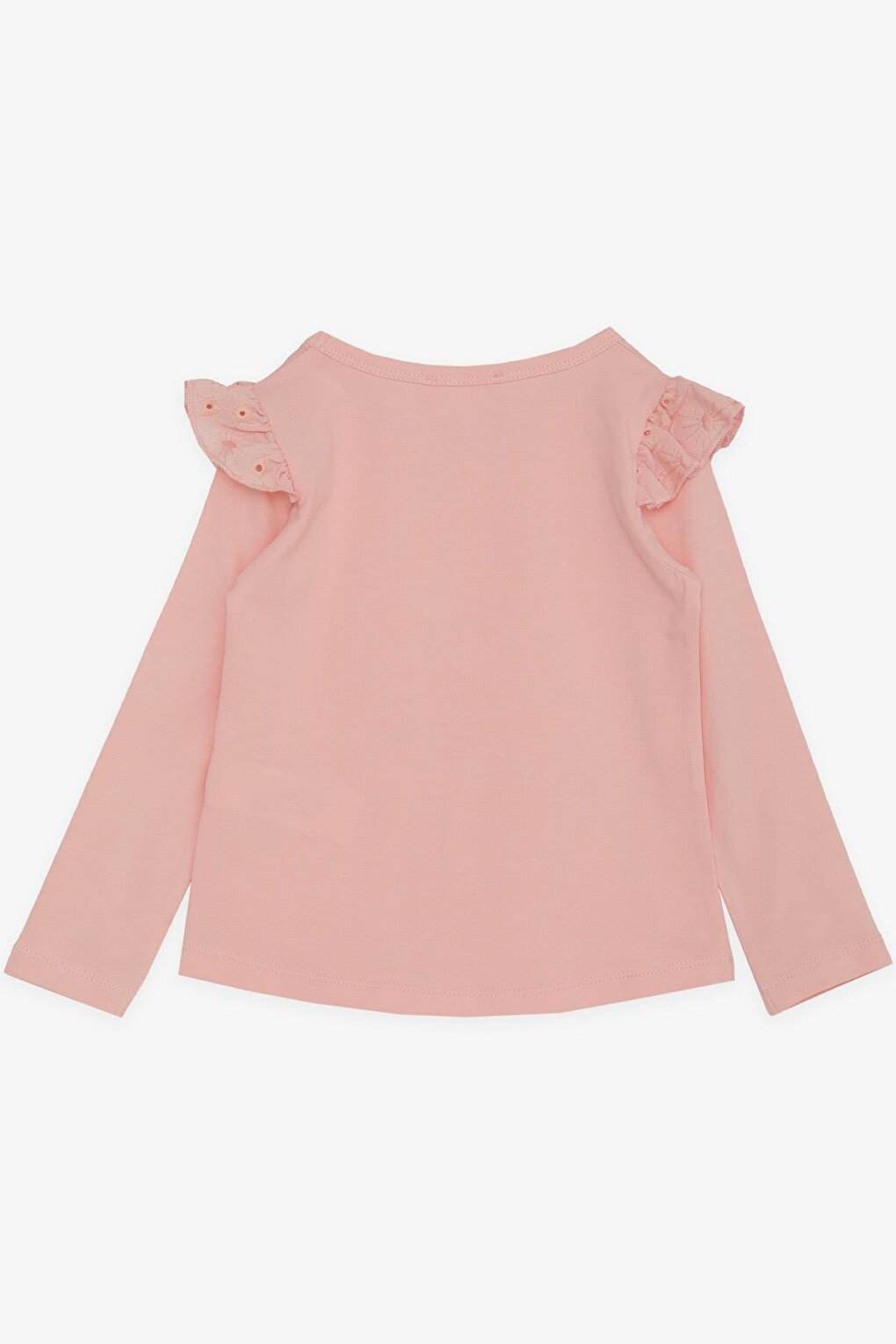 Girl's Long Sleeve T-Shirt Salmon with Guipure Shoulders (Age 3-7)