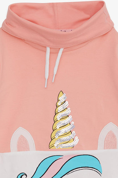 Girl's Sweatshirt Sequined Unicorn Printed Salmon (Age 3-8)