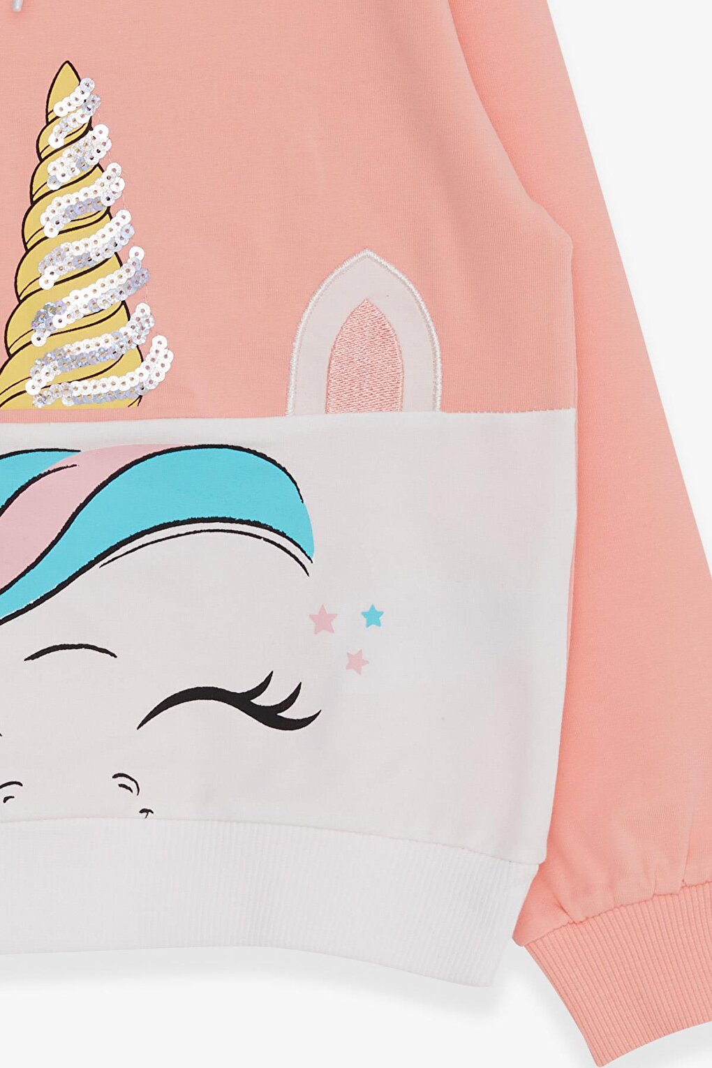 Girl's Sweatshirt Sequined Unicorn Printed Salmon (Age 3-8)