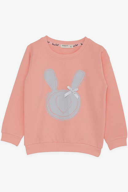 Girl's Sweatshirt Rabbit Printed Salmon with Bow (Age 3-5)