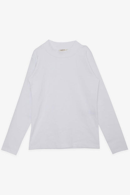 Girl's Long Sleeve T-Shirt High Collar Basic White (9-14 Years)