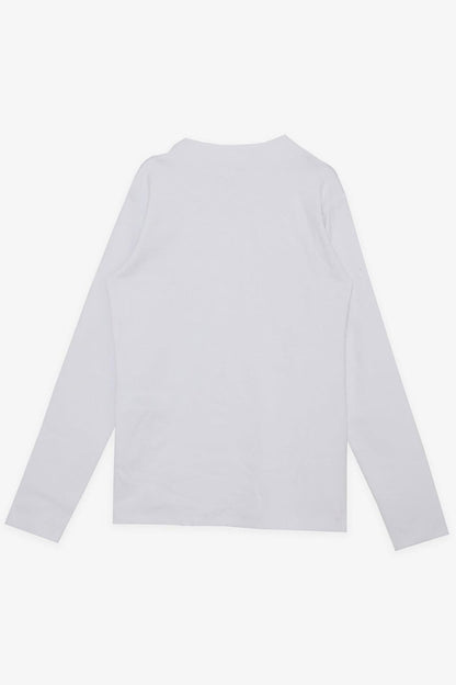 Girl's Long Sleeve T-Shirt High Collar Basic White (9-14 Years)