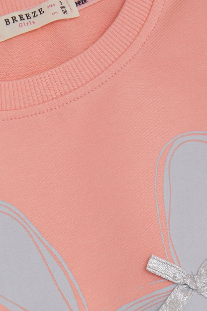 Girl's Sweatshirt Rabbit Printed Salmon with Bow (Age 3-5)