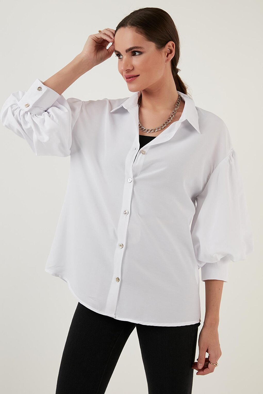 Cotton Oversize Balloon Sleeve Woven Shirt 6234783