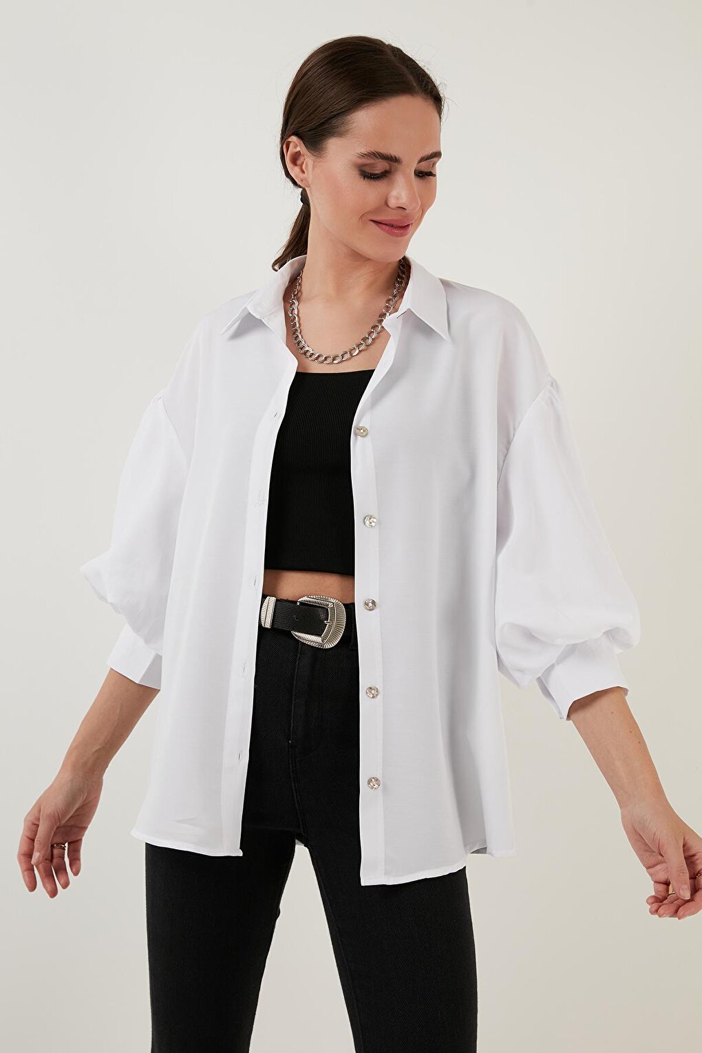 Cotton Oversize Balloon Sleeve Woven Shirt 6234783